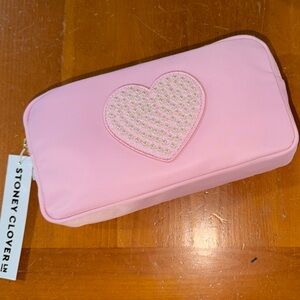 NWT Stoney Clover Lane Flamingo Jumbo Heart Small Pouch Pearl Pink Gold